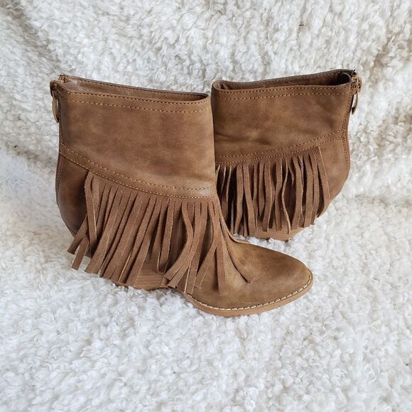 Very Volatile Brown‎ Leather Boho Fringed Ankle Boots - Picture 6 of 7